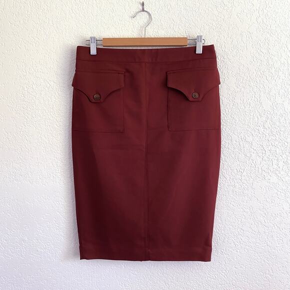 Express High-Waisted Pencil Skirt Red Rust Button Pocket Back Slit Size 8 NWT - Picture 2 of 11